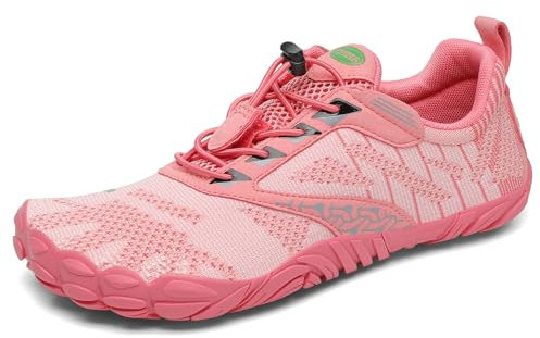 SAGUARO Barfußschuhe Herren Barfussschuhe Damen Barfuss Schuhe Zehenschuhe Outdoor Fitnessschuhe rutschfest Traillaufschuhe Barefoot Shoes mit Zero-Drop Solhe Lachsrosa,Gr.40