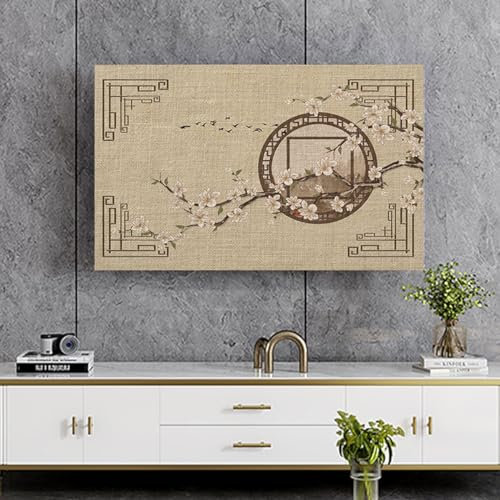 Light Luxury Style Farmhouse TV Cover TV Dust Cover Cloth For Bedroom Wall Mounted TV Covers For Desktop Mounted LCD LED HD Monitor Protective Cover(Size:40-43IN(W100xH59CM),Color:A)