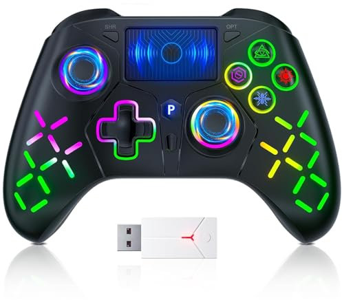 TURPOW Kabelloser Controller für PS-5, RGB-Gamepad-Fernbedienung mit Dual-Motor-Vibration/6-Achsen-Sensor/Turbo/3,5-mm-Audiobuchse/Touchpad für PS-3/PS-4/PS-5/Pro/S-Witch/PC/Slim (Schwarz-1)