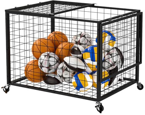 RCZSCBK Sports Ball Storage Cart, Lockable Ball Cart with Double Lid,Ball Rack with Wheels,Rolling Sports Ball Storage Cart is Suitable for Gyms, Schools, Clubs, Indoor and Outdoor Basketball Storage