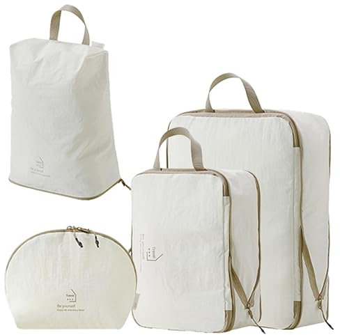 Koffer Organizer Set 4-teilig(Ultraleicht,Compression), Packing Cubes Wasserdicht PackwüRfel Koffer Organizer Set,Travel Essentials Kofferorganizer FüR HandgepäCk Koffer Und Rucksack-Beige