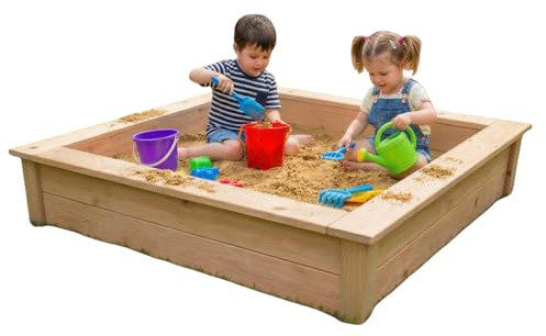 Sandkasten Natur Fichte, 170x170 cm, 28mm CLAMARO Beach | Sitzumrandung mit abgerundeten Kanten, verzinkte Schrauben, Bausatz zur Selbstmontage, Made in Germany