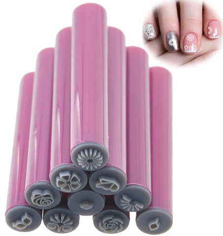 DICOSMETIC 10 pz 10 Stili Penna Stamping per Nail Art in Plastica 10.4cm Kit di Timbro per Unghie a Forma di Fiore Colore Vecchio Rosa Strumento di Stamping per Manicure Creative