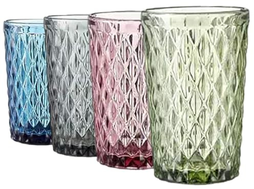 Haayymo Trinkgläser, farbige Wassergläser, 4er-Set, Vintage-Glaswaren, Becher für Saft, Cocktail, Getränke, 300 ml, spülmaschinenfest (4, 300 ml, ml)