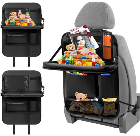 DYHNQE Car Seat Organiser, Multifunctional Car Back Seat Organizer with 6 Pockets and Foldable Table Tray Holder Waterproof Cars Storage Bag Travel Accessories (Black)