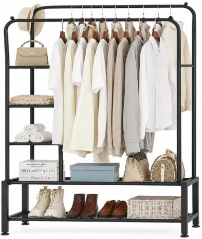 House Of Home Ultra Heavy Duty Clothes Rail, 120kg Double Rail With Shelves | Commercial Grade, 2 Hanging Rails, 5 Open Shelves, Shoe Storage, Easy Assembly, All Tools Included, Freestanding Wardrobe
