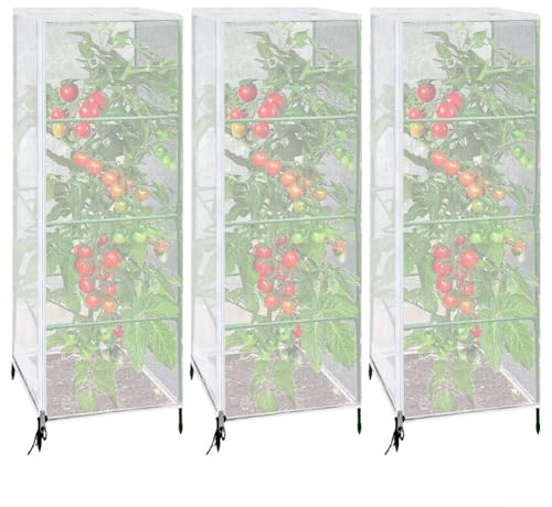 Vogelnetz für Tomatenkäfige mit Reißverschluss und Kordelzug, um Schäden durch Ungeziefer und Tiere zu verhindern, 3 Stück
