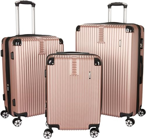BRUBAKER Kofferset London - 3 teiliges Reisekoffer Set inklusive Handgepäck - Hartschalen Koffer mit Zahlenschloss, 4 Rollen und Komfort Tragegriffen - ABS Trolleys (M, L, XL - Roségold)