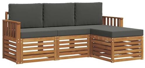 vidaXL Sofagarnituren 4 pcs Natur und Anthrazit Massivholz Akazie, Moderner Garten-Sofa, robuster Sectional für den Außenbereich, stylishe Lounge, Terrasse für Komfort