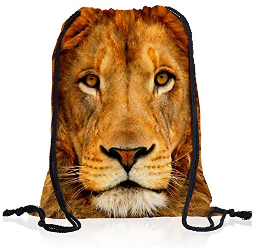 style3 Löwenkopf Rucksack Tasche Turnbeutel Sport Jute Beutel Löwe Fell