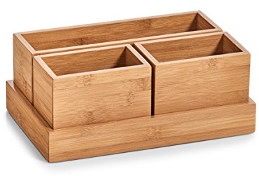 Zeller 25387 Organizer-Set, 4-tlg.,Bambus, ca. 28 x 17,7 x 11 cm, Büro, Schminkutensilien, Aufbewahrung