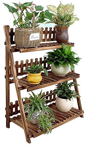 3 Tier Leiter Blumenregale Holz Pflanzenregal Dekorative Blumenregal mit Zaun für Pflanzen Blumentöpfe Halter Blumenständer Regale Garten Lagerregal für Indoor oder Outdoor Wohnzimmer, Balkon 80x37x98