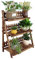 3 Tier Leiter Blumenregale Holz Pflanzenregal Dekorative Blumenregal mit Zaun für Pflanzen Blumentöpfe Halter Blumenständer Regale Garten Lagerregal für Indoor oder Outdoor Wohnzimmer, Balkon 80x37x98