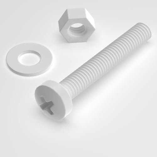 20 x Tornillo de cabeza troncónica Polipropileno Blancos (PP), Pernos Tornillos y Tuercas de Plástico, M3 x 20mm, arandelas
