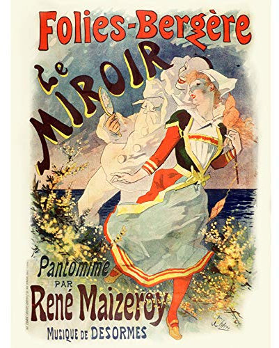 FINE ART PRINTS Cheret Folies-Bergere Spiegel-Nouveau Werbe-Kunstdruck Leinwand Premium Wanddekoration Poster Wandbild