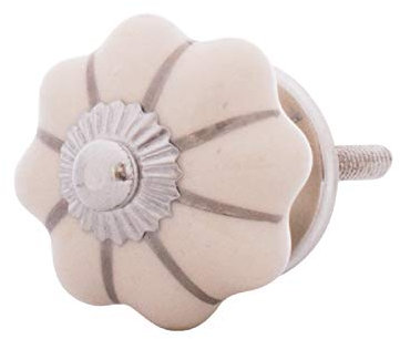 Knober Möbelknopf Kürbisform klein Keramik Porzellan Vintage Landhausstil Shabby-Chic 34 Ø klassisch edel verziert (Beige mit Silber Montur)