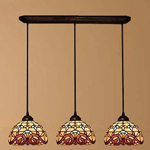Tiffany-Stil Kronleuchter, Vintage Pendelleuchten Hängende Leuchter mit 8 Zoll Buntglas Shade, led Justierbare Deckenlampe für Insel-Licht Esszimmer Wohnzimmer Schlafzimmer,E3