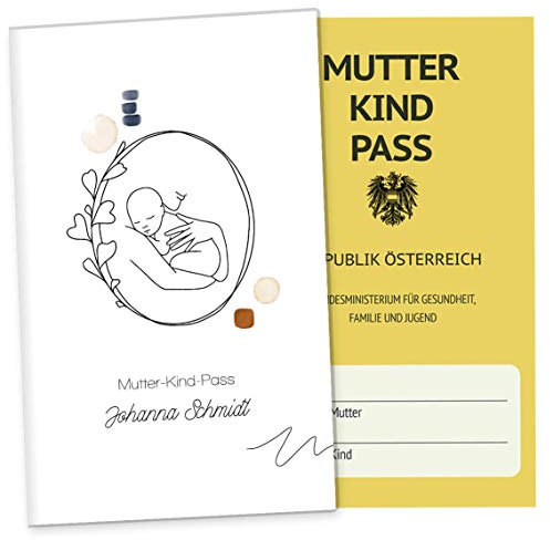 OLGS Mutter-Kind-Pass Hülle 3-teilig Modern Lineart Schwangerschaft Geschenkidee personalisierbar mit Namen (MuKiPass personalisiert, Grace)