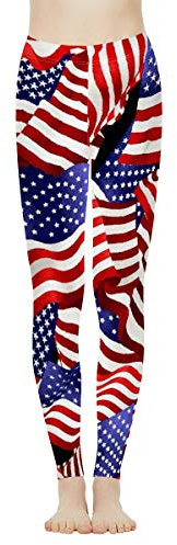 Coloranimal USA of American Flag Leggings für Damen, extra lang, hohe Taille, elastisch, Yogahose, besonders weich (XS-XL) Gr. XL, Flagge 02