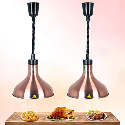 YXRJJT Lustre Cuisine Lampe Chauffante pour Restaurant, Lampe Chauffe-Plats Commerciale pour Réchauffer Les Aliments, Ampoule 250W et Abat-Jour 29cm, Acier Inoxydable, Lot de 2