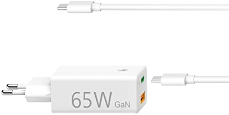 Hama Netzteil USB C und USB A Universal für Notebook, Tablet und Smartphone (kompaktes USB Ladegerät GaN Power Delivery, 65 Watt Schnellladegerät Quick Charge 3.0, kompatibel mit Thunderbolt) weiß