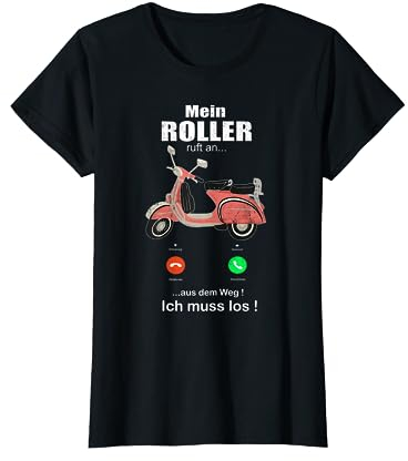 Rollerfahrerin Mofa Mopedfahrerin retro Geschenk 'Mein Roller ruft an' Witziges Mofa Moped Retro Motorroller T-Shirt Damen Mädchen Schwarz S Halbarm Klassische Passform Crew-Ausschnitt T-Shirt