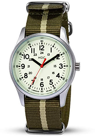 Mens Analogue Watch Glow in The Dark Wrist Watches for Men Military Nite Waterproof Army Field Work Casual Outdoor Sport Wristwatch Green NATO Nylon Strap