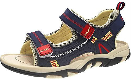HSNA Sandales Bout Ouvert Garçon Sandales de Marche Été Chaussures de Plage Enfants(Bleu/Beige 25 EU)