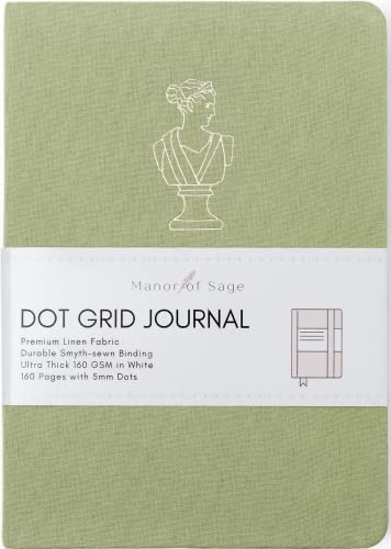Manor of Sage Dotted Journal A5 Dot Grid Notizbuch mit 160 gm² weißem, extra dickem Papier blutungs und geistersicheres Hardcover gepunktetes RasterTagebuch mit LayFlat Bindung und Bullet Dot