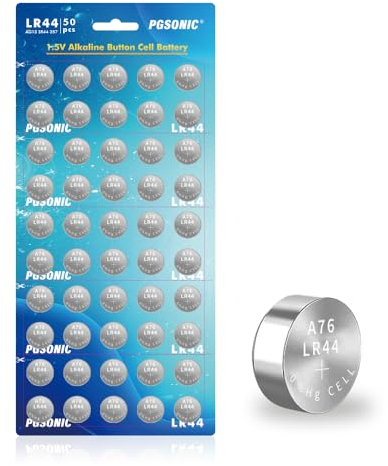 PGSONIC LR44 Batterien, 1,5 Volt Alkaline Knopfzellen mit langer Lebensdauer, 50 Stück