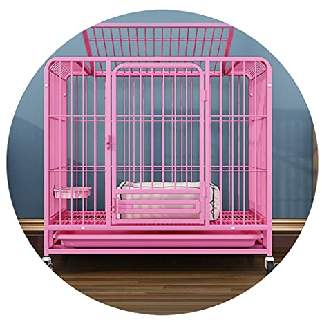 Wasserdichter Metall-Hundekäfig Indoor-Teddy-Käfig Haustierkäfig Kaninchenkäfig Katzenkäfig Haustierhaus Geeignet Für Mittlere Und Große Hunde (Color : Pink, Size : 95x65x85cm)