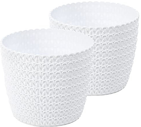 Tymar Blumentopf, 2er-Pack, runde Form, Übertopf, Häkeloptik (Weiß, ø 22cm)