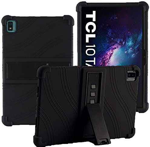 YHFZR Funda para TCL 10 Tab MAX 4G(10.36), Silicón Ligera Carcasa Antideslizante con Soporte para los niños para TCL 10 Tab MAX 4G(10.36), Negro