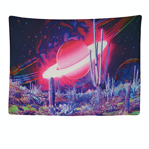 Ulticool - Planeten Sterne Kaktus Psychedelic - Wandteppich - 200 x 150 cm - Großer Wandteppich - Zubehör Tapestry Schlafzimmer Divider Vorhang für Bett Decke