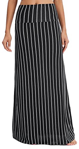 EXCHIC Femmes été Plage Bohème élastique Yoga Maxi Jupes Taille Haute Longues Tube Jupe(XL, 15)