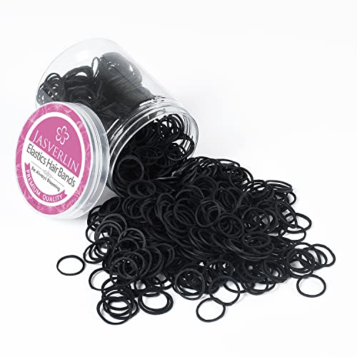 JASVERLIN Schwarze Gummibänder 1000 Stück, Kleine Baby Haargummis Pferdeschwanzhalter Winzige bänder für Mädchen Frauen 1/2 Zoll