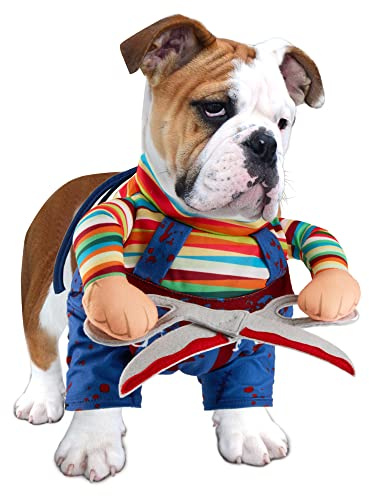 DELIFUR Dog Halloween Costume Pet Funny Clothes with Scissors Pet Awful Outfits Cat Cosplay Suit for Small to Large Dogs(L)