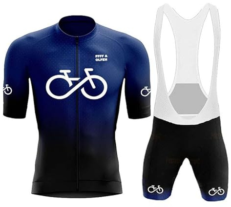 Herren Radtrikot Set Fahrrad Kurzarm Set mit 9D gepolsterten Trägerhosen MTB Rennrad fahrradtrikot Fahrrad Shirts Bib Atmungsaktiv Schnell Trocknend für Radfahren MTB Jogging (Navy blue C,S)