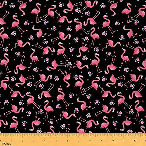 Flamingo-Stoff Meterware tropischer Sommer exotische Vögel Dekorationsstoff für Polster und Akzente im Haus romantischer hawaiianischer Vogel Outdoor-Stoff Cartoon-Stil DIY, 92x150 (HxB) Pink Black