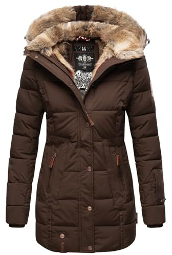 MARIKOO Damen Winter Jacke Mantel Parka warm gefütterte Winterjacke B817 [B817-Lieblings-Dunkelbraun-Gr.XL]