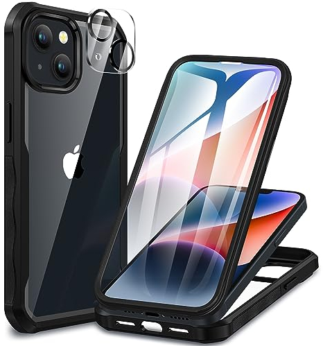 CENHUFO Hülle für iPhone 14/iPhone 13, 360 Grad Schutzhülle mit Eingebautem 9H Panzerglas Displayschutz und Kameraschutz Stoßfest Panzerhülle Full Cover Case Handyhülle für iPhone 14/13 - Schwarz