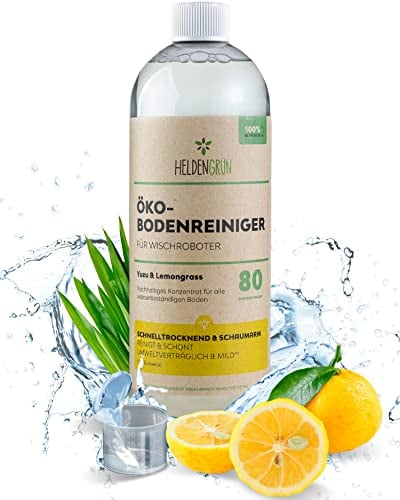 Heldengrün® Öko Bodenreiniger für Wischroboter [YUZU & LEMONGRASS] Dermatologisch getestet - Wischroboter Reinigungsmittel - Streifenfrei, schnelltrocknend & schaumarm - Reiniger Wischroboter