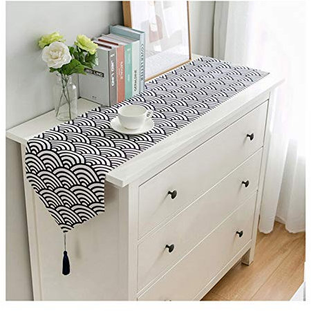 EHOMERY Tischläufer Apelt, Tischläufer Dunkelblau Ozean Wellen Tischläufer Polyester 33x180CM