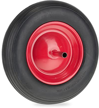 Relaxdays 3.50-8 Ruota Carriola, Gomma Piena con ASSE Fisso e Cerchione in Acciaio, Antipanne, 120 kg, Nero Rosso
