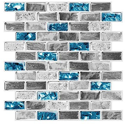 Duendhd Vivid Tiles Papier peint adhésif imperméable effet brique 3D Bleu