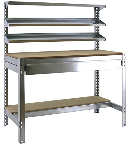 PROREGAL Werkbank Buffalo mit Frontablage und Schubfach | HxBxT 84x120x61cm | Traglast 600kg | Verzinkt Werktisch Arbeitstisch Arbeitsbank Werkstattbank