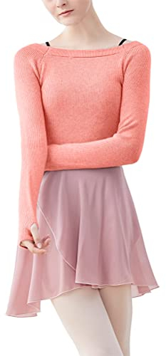 ORANDESIGNE Teenager Mädchen Damen Langarm Tanz Pullover Weich Ballett Warm Up Pullover Trikots Tanz Ballett Pullover Strickjacken Langarm Tanzpullover für Kinder Mädchen A Rosa 120