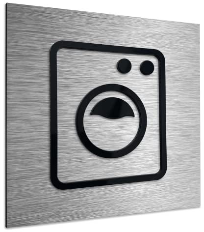 ALÚMADESIGNCO Cartel De Lavandería - Cartelo Cuarto De Limpieza - Señales para puerta - Moderno Señal - Lavadora Pictograma - 120 x 120 mm autoadhesivo - Carteles para hotel y oficina
