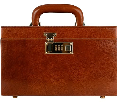 Time Resistance Cognac Braun Leder-Schmuckkästchen Vollnarbenleder Schmuck Organizer Aufbewahrung von Accessoires Schließfach mit Schlüssel