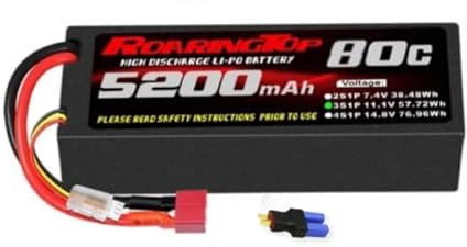 RoaringTop 3S 11.1V 5200mAh 80C Lipo Battery with T and EC5 Connector RC Lipo Battery Hardcase for RC Plane DJI Quadcopter RC Airplane RC Helicopter RC Car Truck Boat (1 Packs)